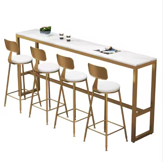 Home Gym Gold - ^&Leisure Goldener Barhocker mit Marmortisch für