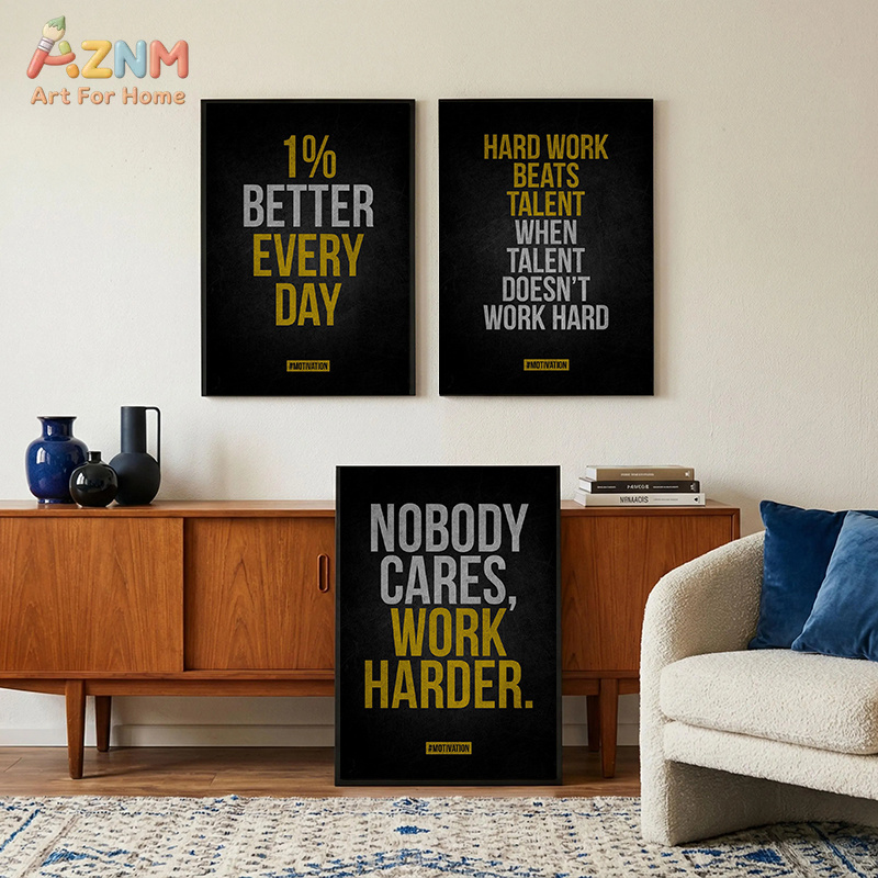 Home Gym Gold - AZNM Motivierendes Zitat, Leinwand-Wandkunst, schwarz-goldener Text,